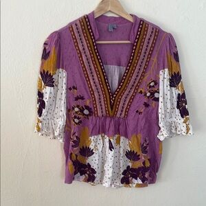 🌱Anthropologie boho purple floral top